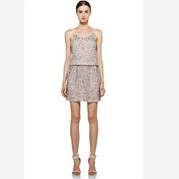 Alice + Olivia Dresses & Skirts - Alice + Olivia Bridget Sequined 100% Silk Blouson Pale Pink Blush Dress‎ Size XS